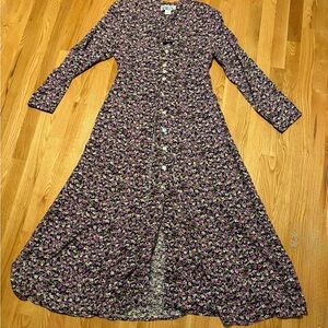 Floral Long Sleeve Maxi Dress Ditsy Purple Vintage 90s